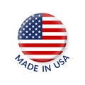 Made in USA icon with 3d American flag. Round US logo or label. Vector illustration Royalty Free Stock Photo